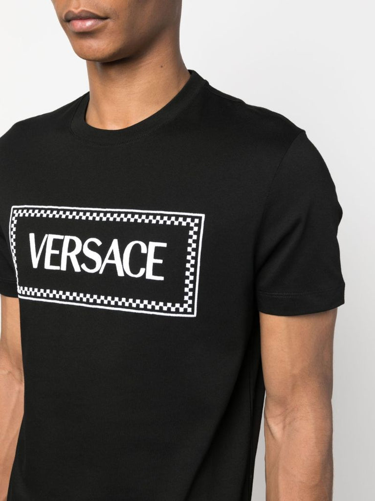 Black Logo Embroidered Cotton T-shirt