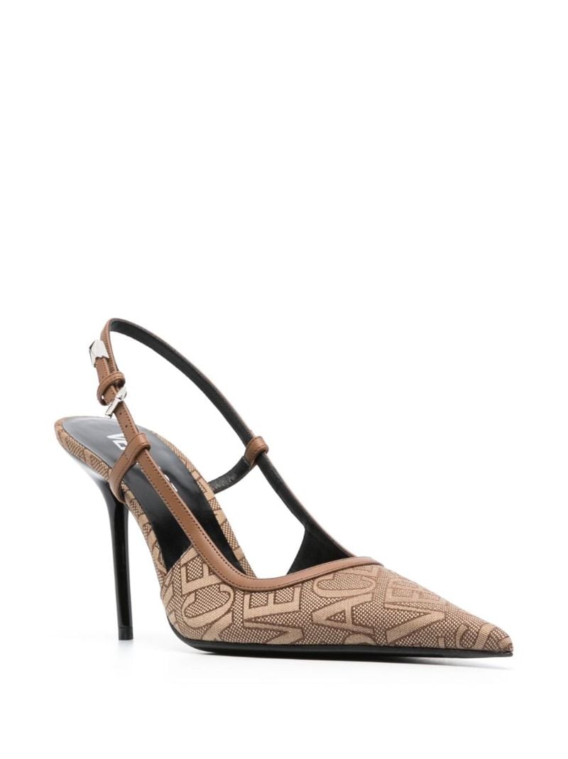 Brown Allover Logo Slingback Pumps