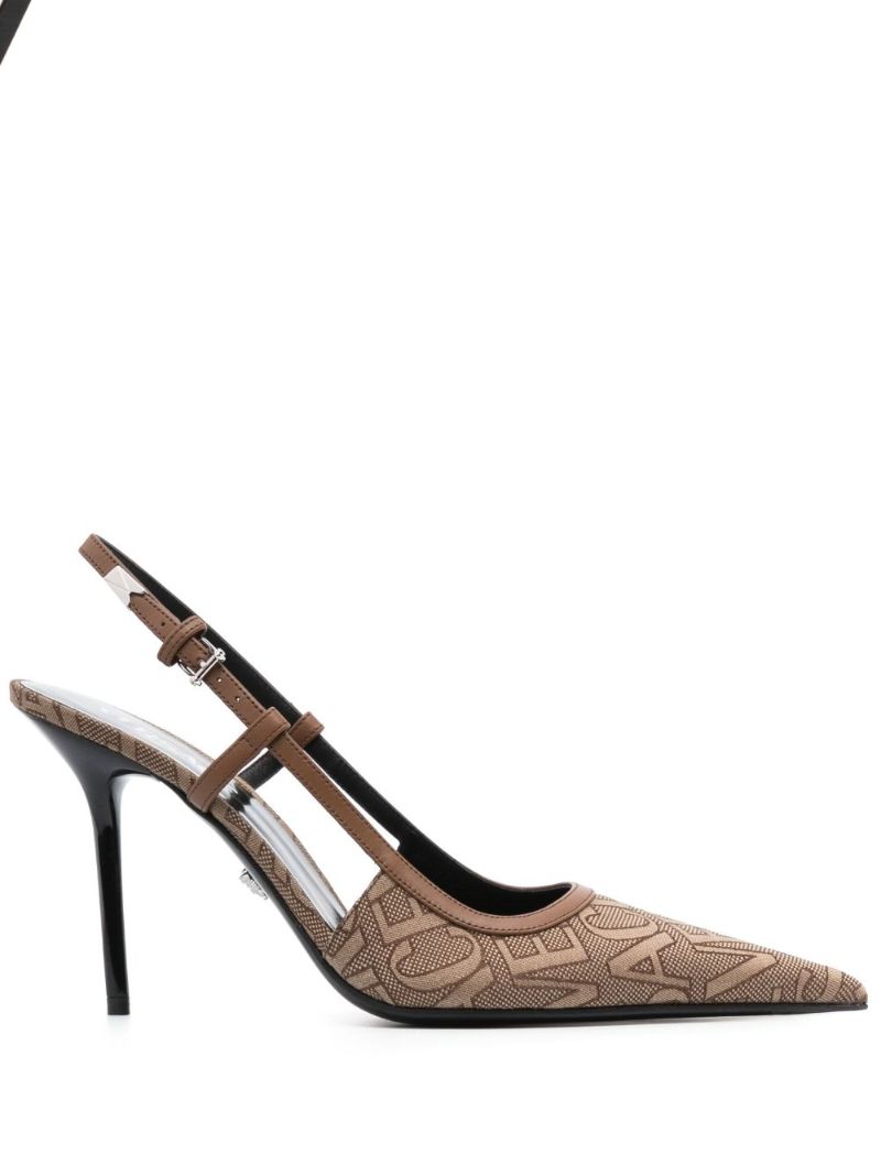 Brown Allover Logo Slingback Pumps
