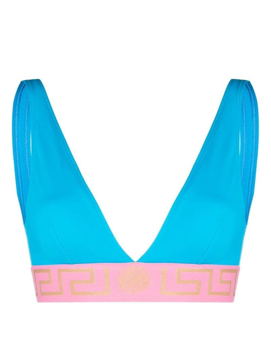 Blue Greca V-neck Bikini Top