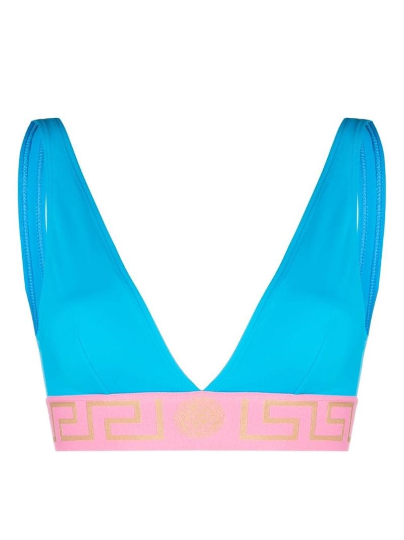 Blue Greca V-neck Bikini Top