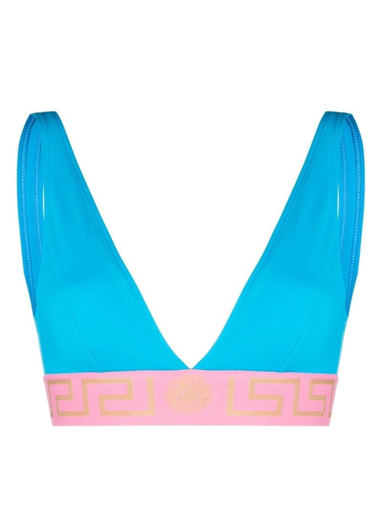 Blue Greca V-neck Bikini Top