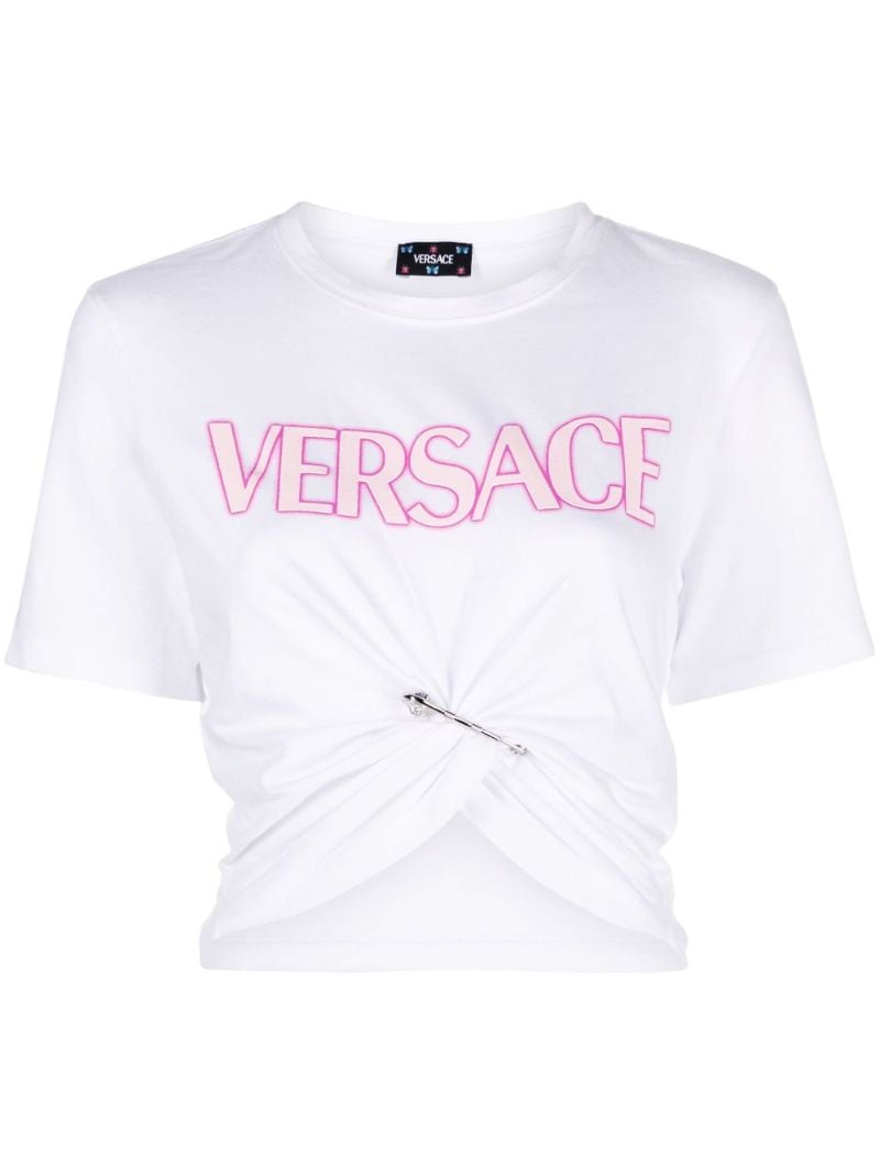 White Safety Pin Logo Print T-shirt