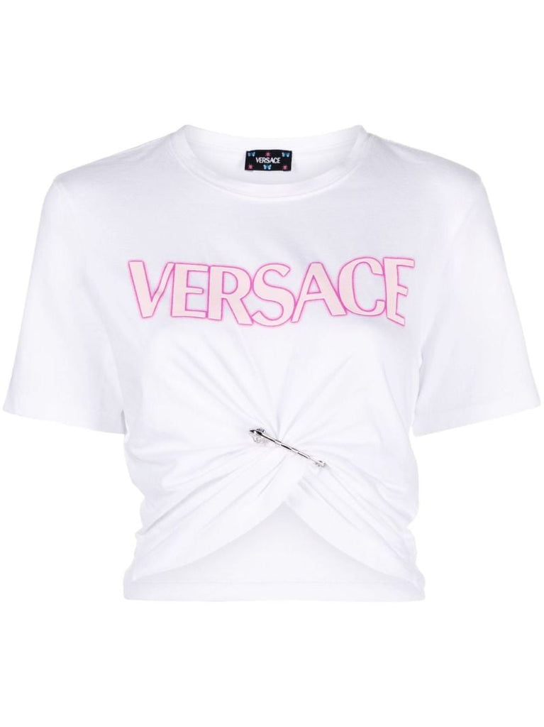 White Safety Pin Logo Print T-shirt
