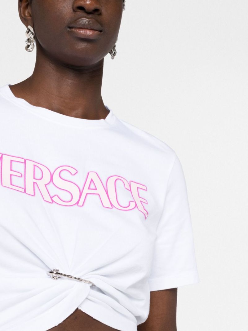 White Safety Pin Logo Print T-shirt