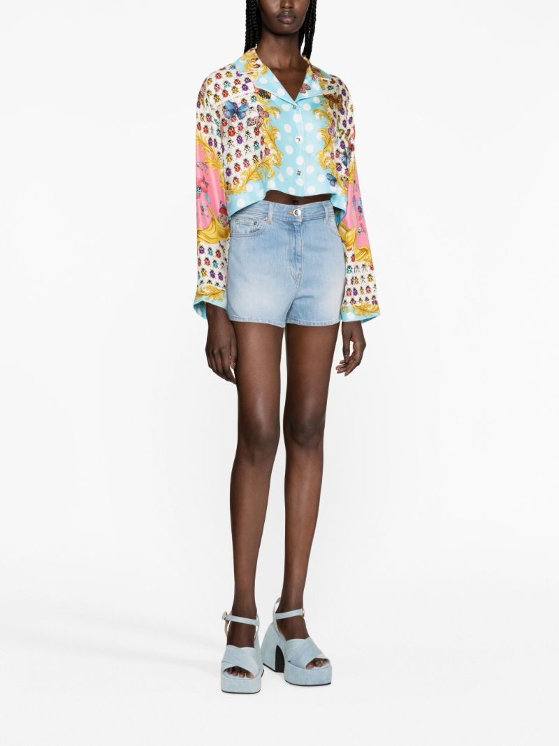Blue Butterflies-print Denim Shorts
