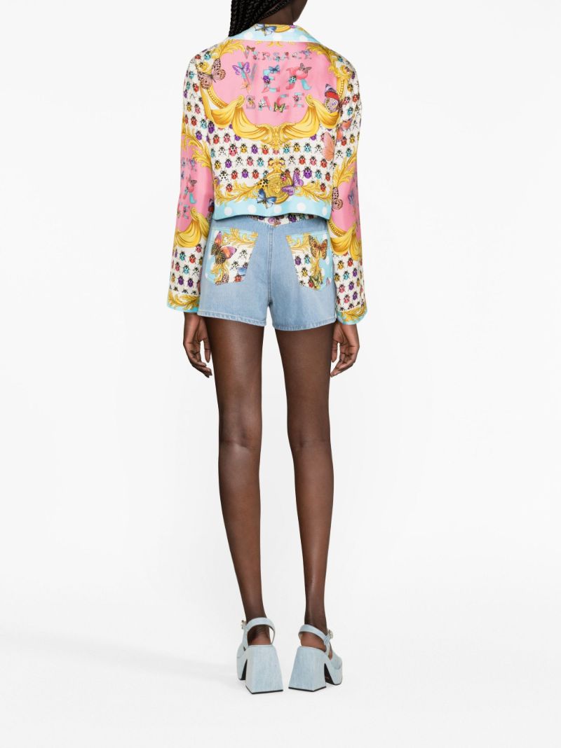 Blue Butterflies-print Denim Shorts