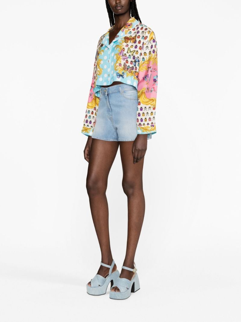 Blue Butterflies-print Denim Shorts