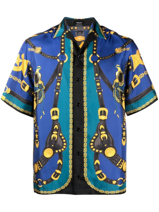 Blue Medusa Saddle Silk Shirt