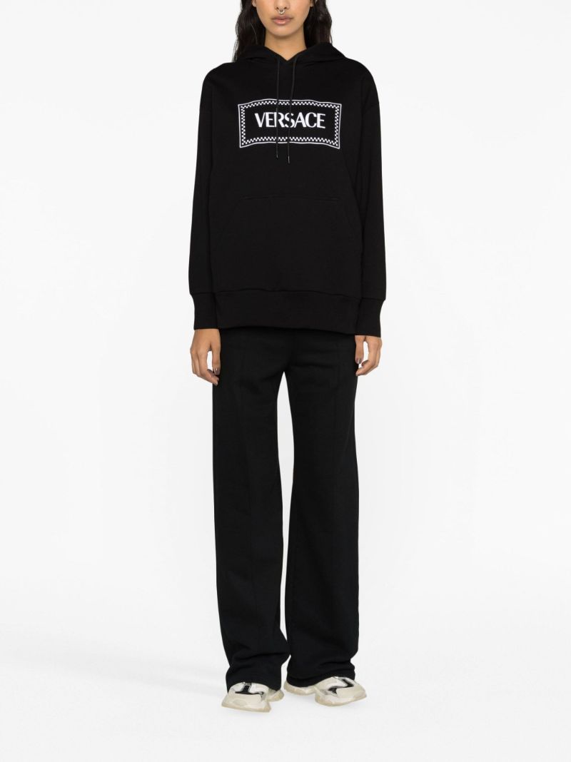 Black Logo Embroidered Cotton Hoodie