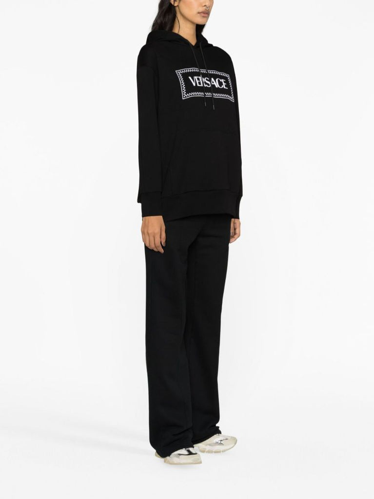 Black Logo Embroidered Cotton Hoodie