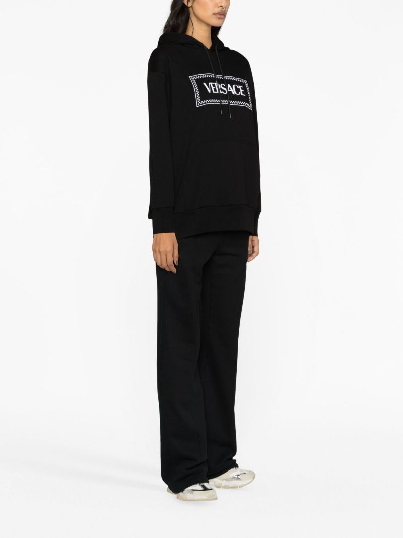 Black Logo Embroidered Cotton Hoodie
