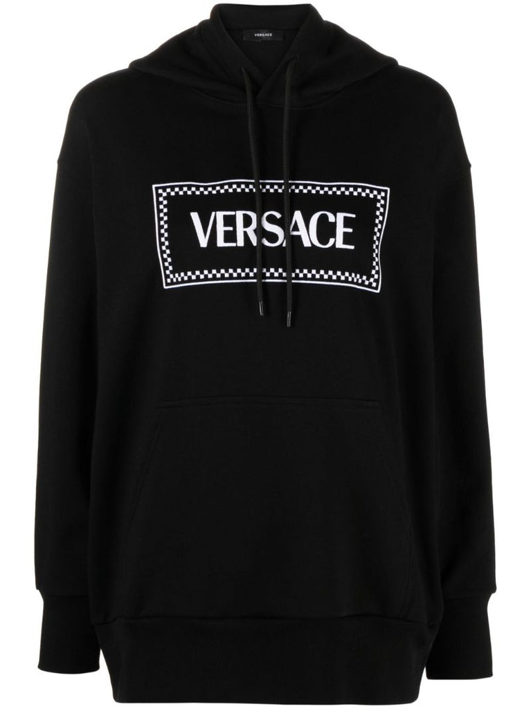 Black Logo Embroidered Cotton Hoodie