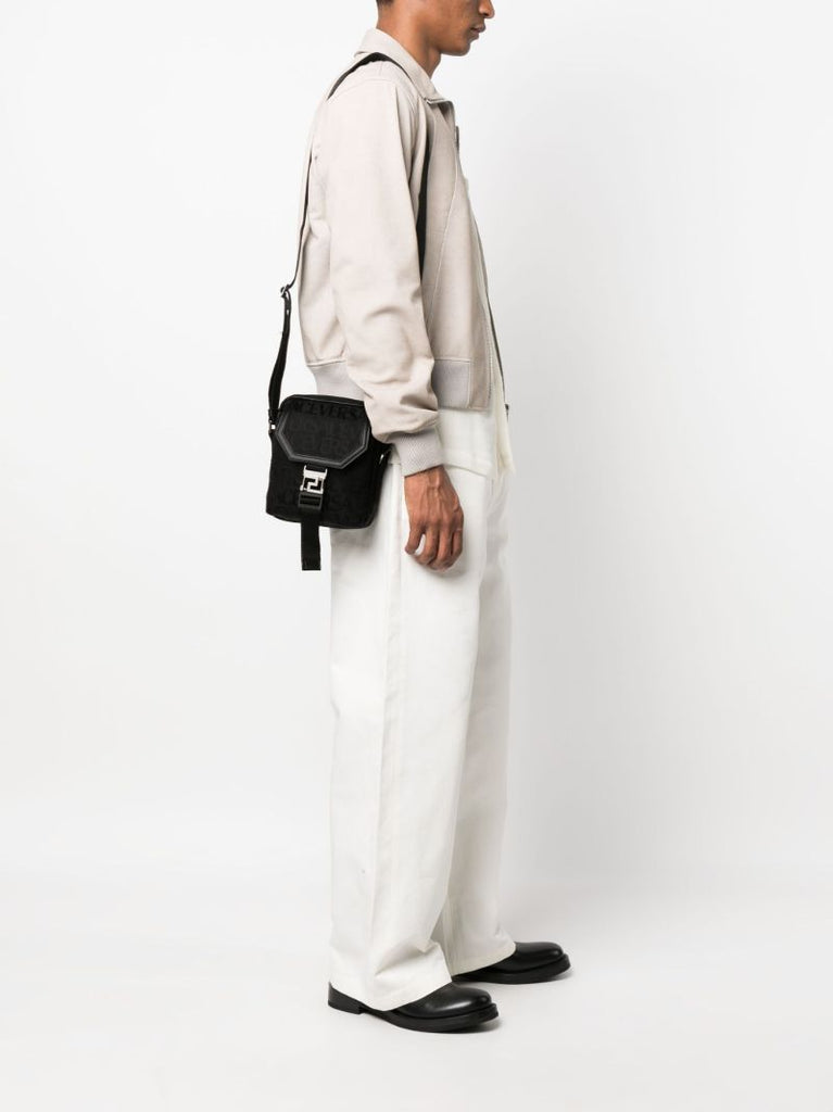 Black Allover Print Messenger Bag