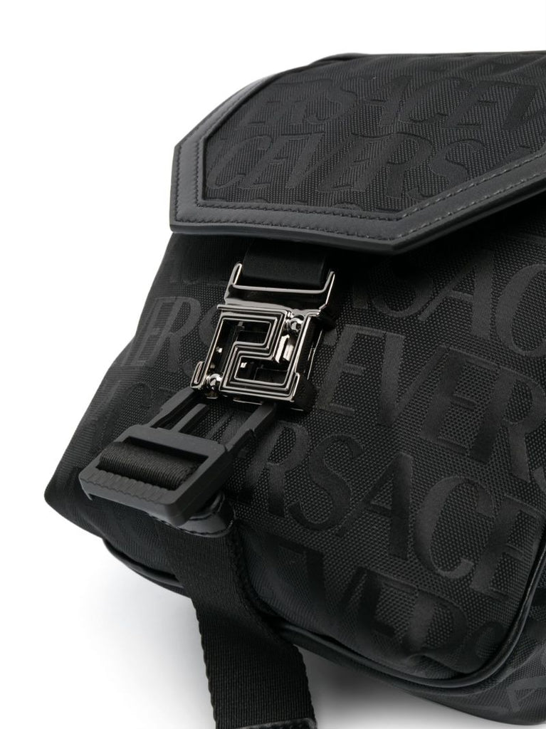 Black Allover Print Messenger Bag