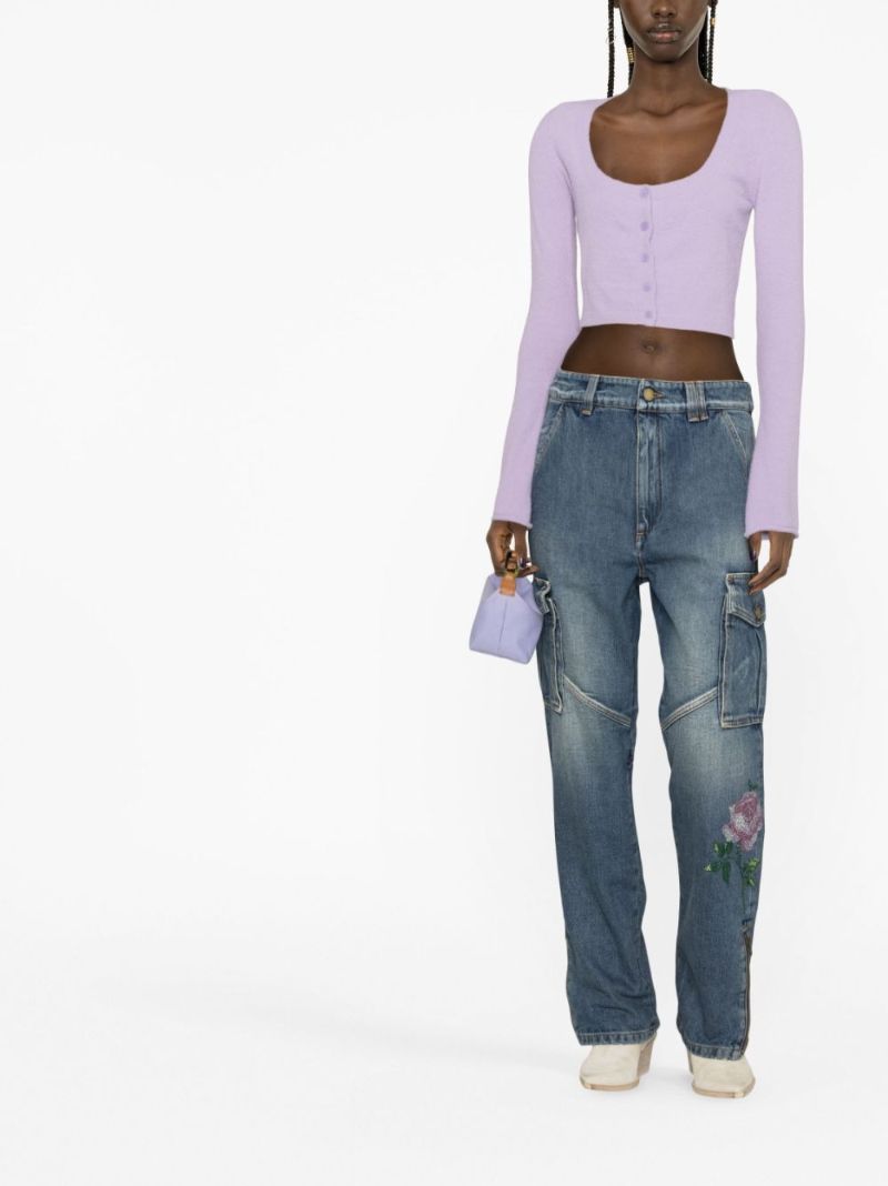 Blue Rhinestone Embellished Straight-leg Jeans