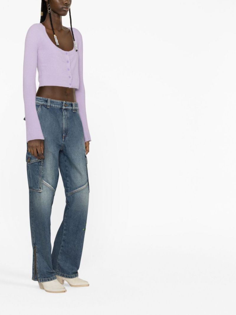Blue Rhinestone Embellished Straight-leg Jeans