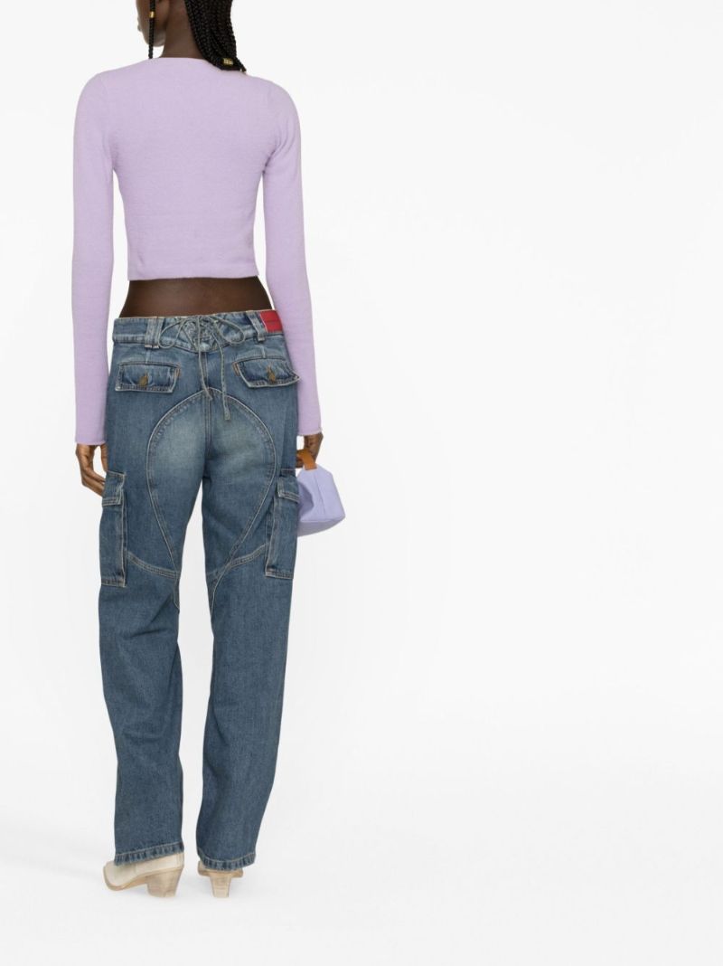 Blue Rhinestone Embellished Straight-leg Jeans
