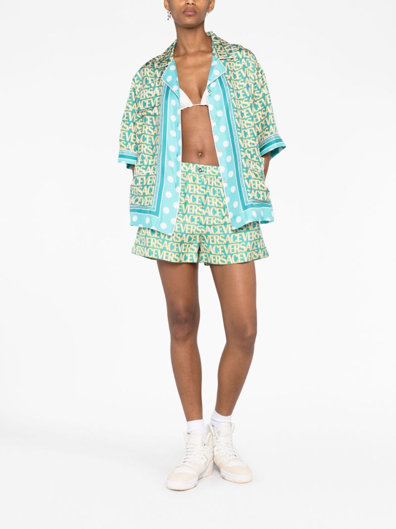 X Dua Lipa Blue Allover Polka Dot Silk Shirt
