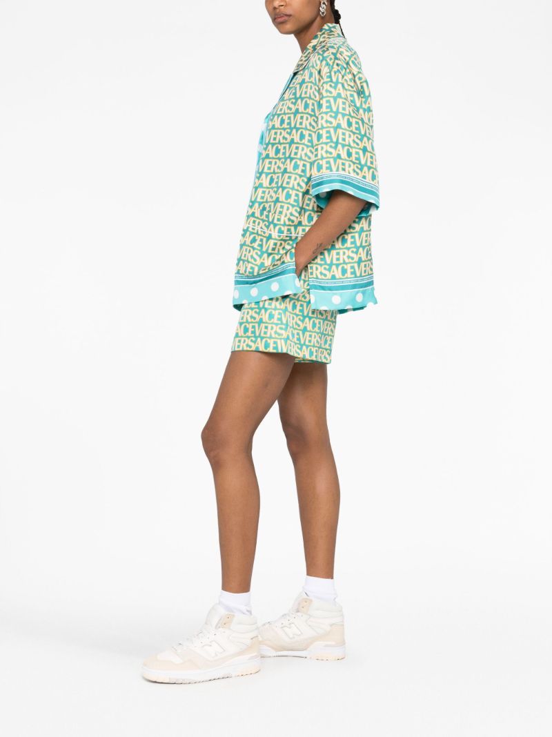 X Dua Lipa Blue Allover Polka Dot Silk Shirt