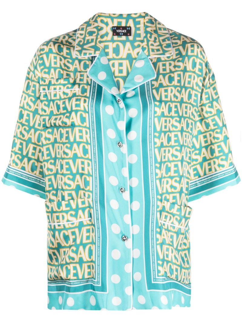 X Dua Lipa Blue Allover Polka Dot Silk Shirt