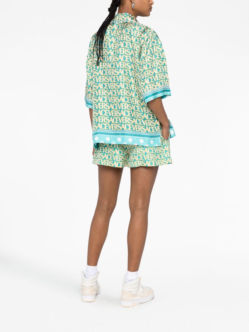 X Dua Lipa Blue Allover Polka Dot Silk Shirt