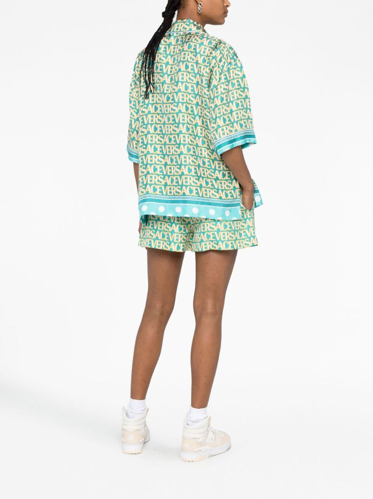 X Dua Lipa Blue Allover Polka Dot Silk Shirt