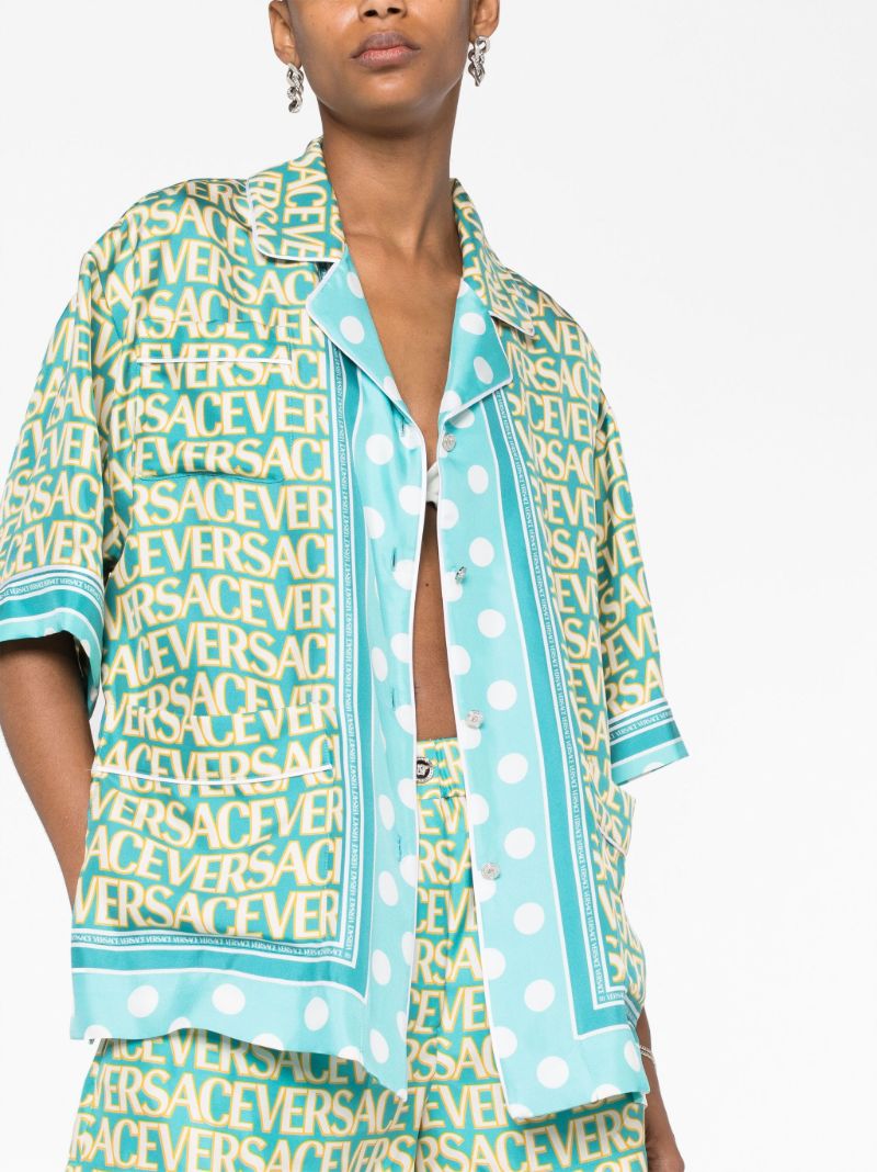 X Dua Lipa Blue Allover Polka Dot Silk Shirt
