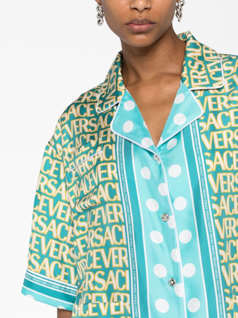 X Dua Lipa Blue Allover Polka Dot Silk Shirt