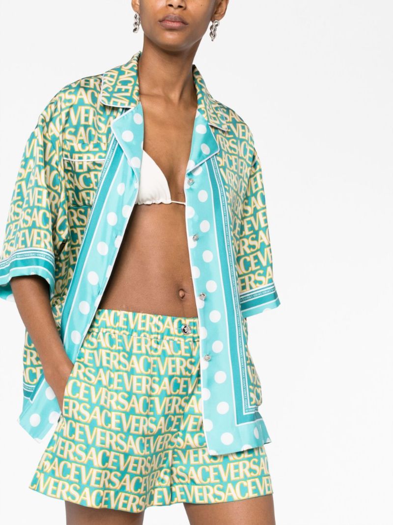 Blue Allover Print Silk Shorts