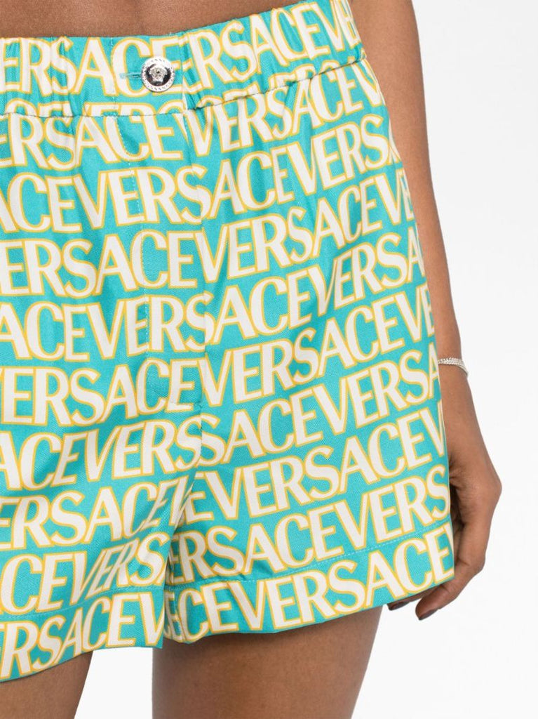 Blue Allover Print Silk Shorts