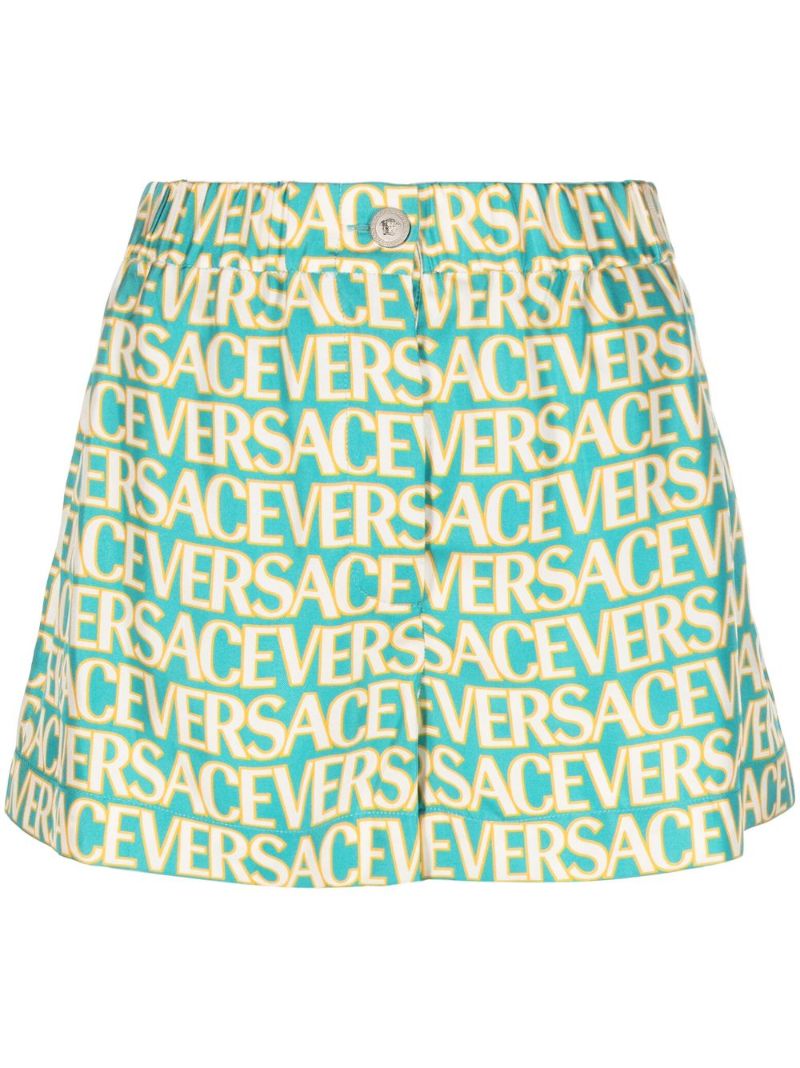 Blue Allover Print Silk Shorts