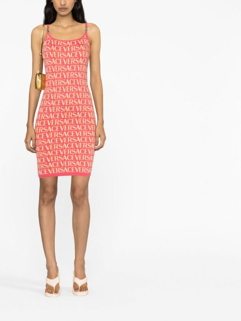 Pink Versace Allover Knitted Mini Dress