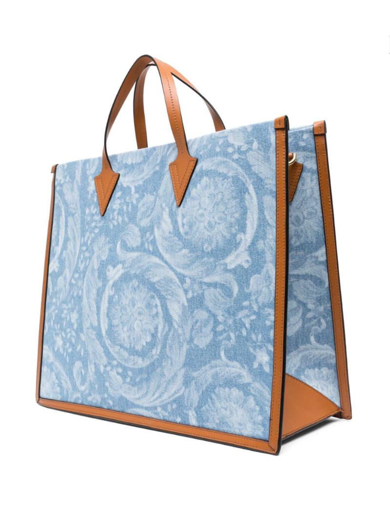 Blue Allover Logo Print Denim Tote Bag