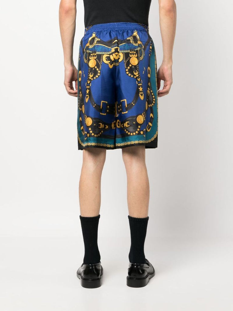 Blue Medusa Harness Silk Shorts