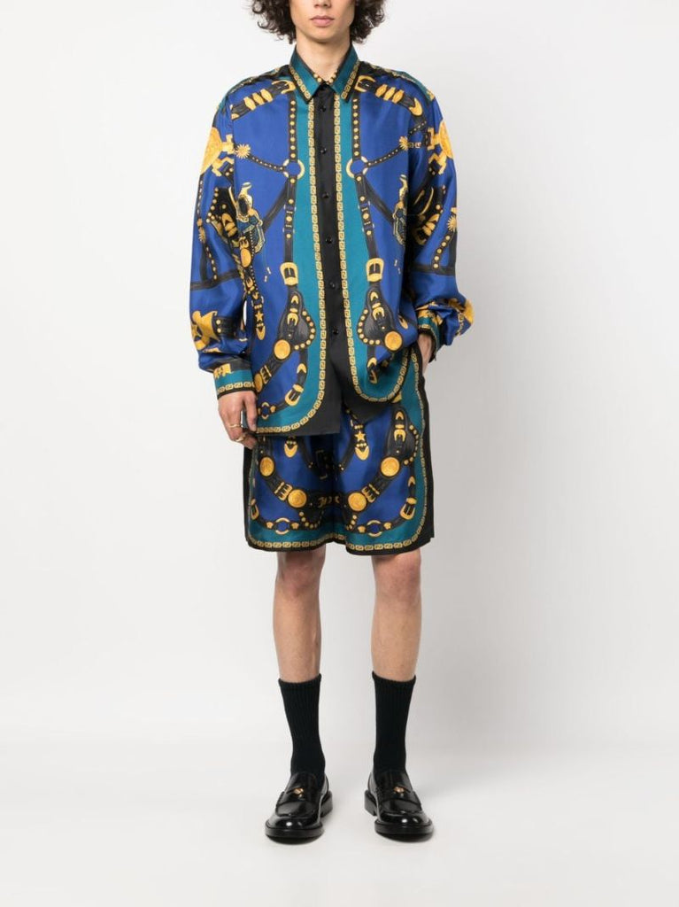 Blue Medusa Harness Silk Shorts