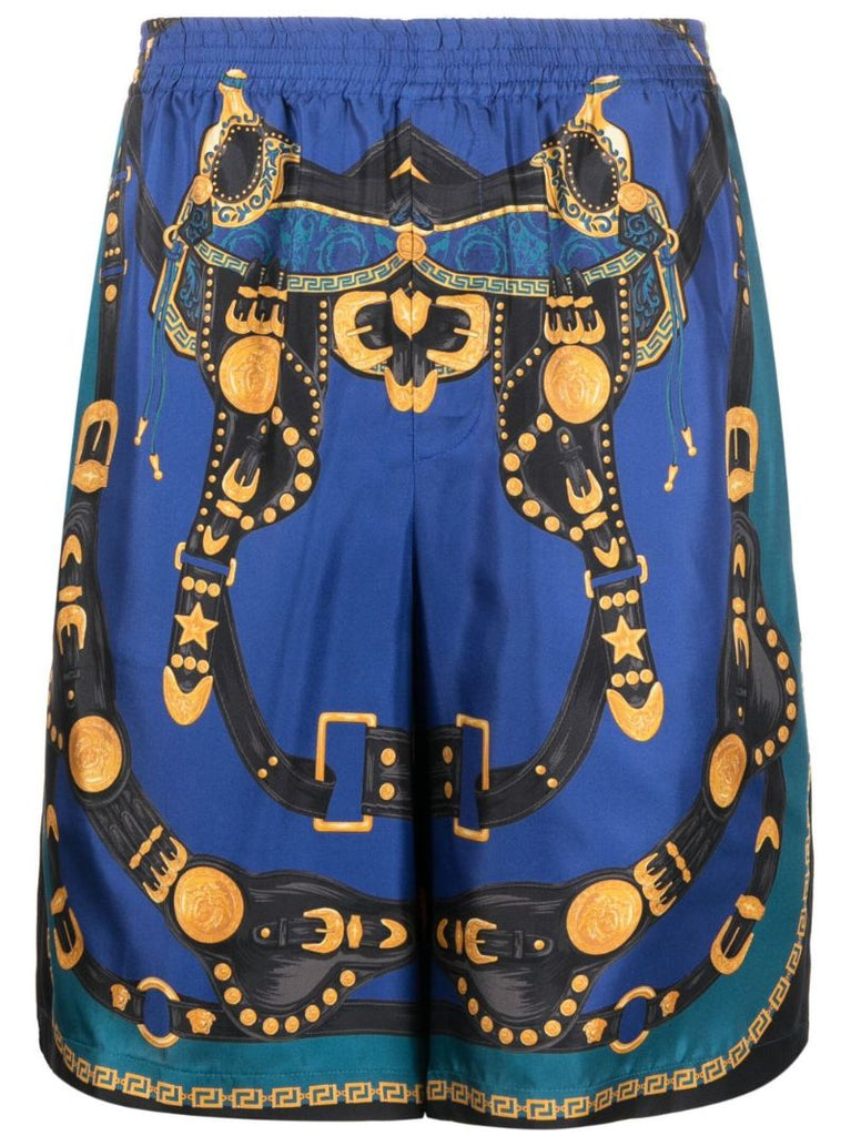 Blue Medusa Harness Silk Shorts