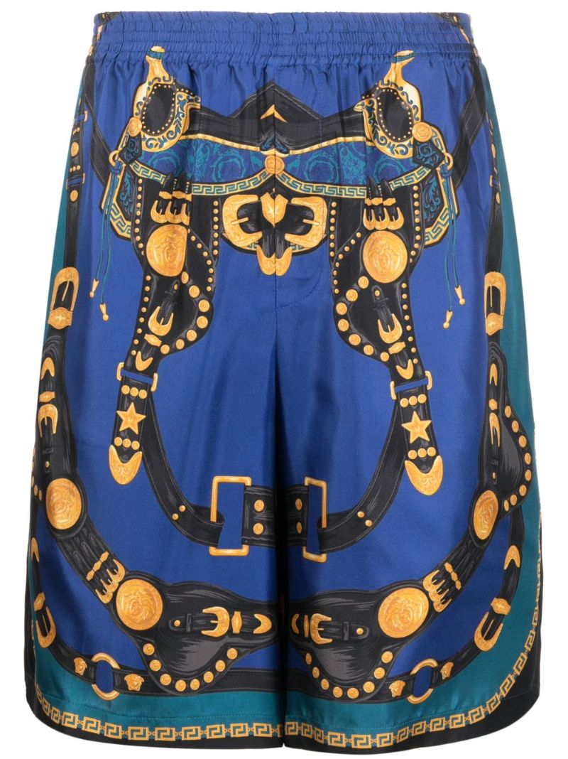 Blue Medusa Harness Silk Shorts