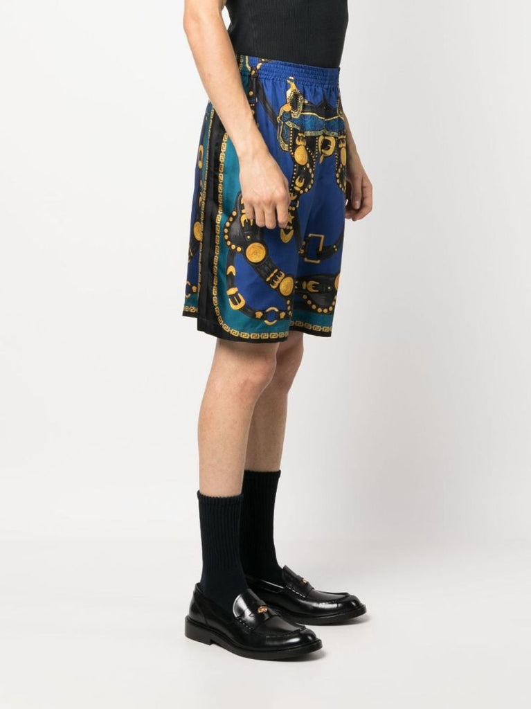 Blue Medusa Harness Silk Shorts