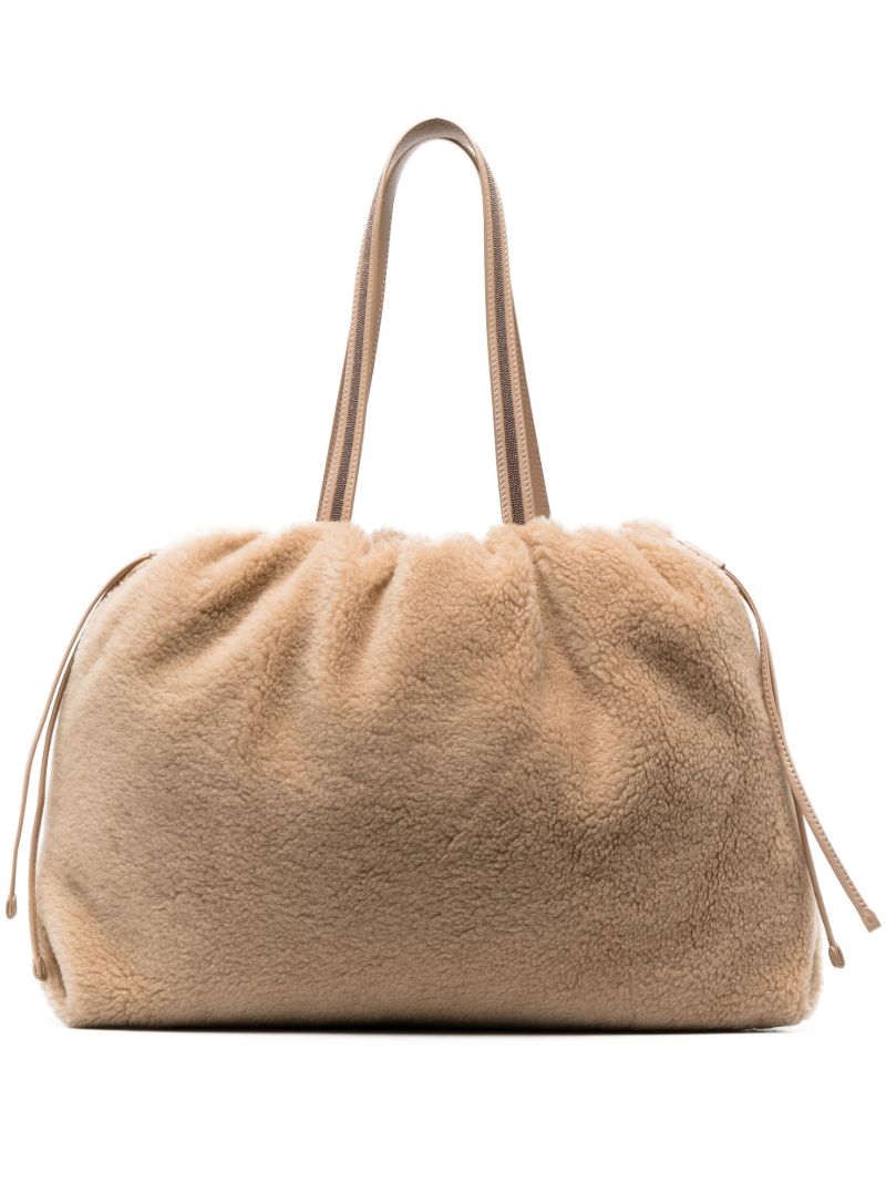 Neutral Shearling Tote Bag