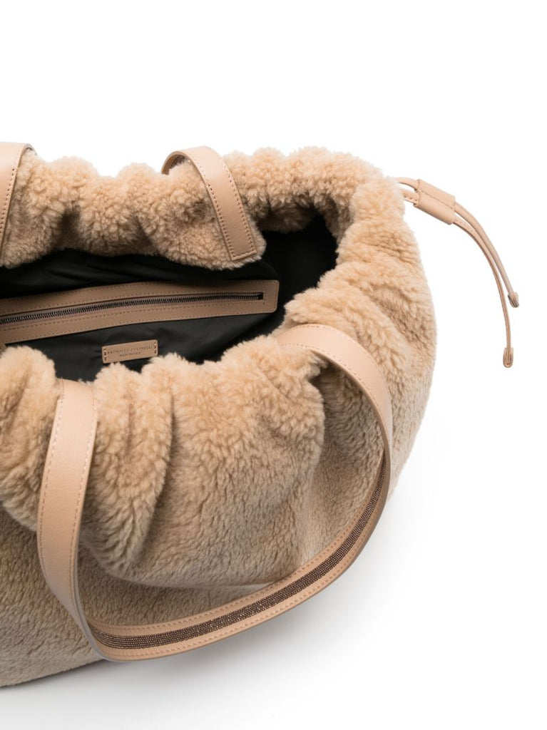Neutral Shearling Tote Bag