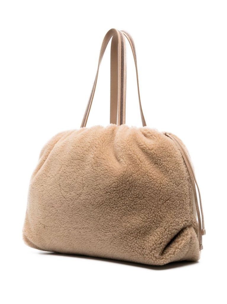 Neutral Shearling Tote Bag