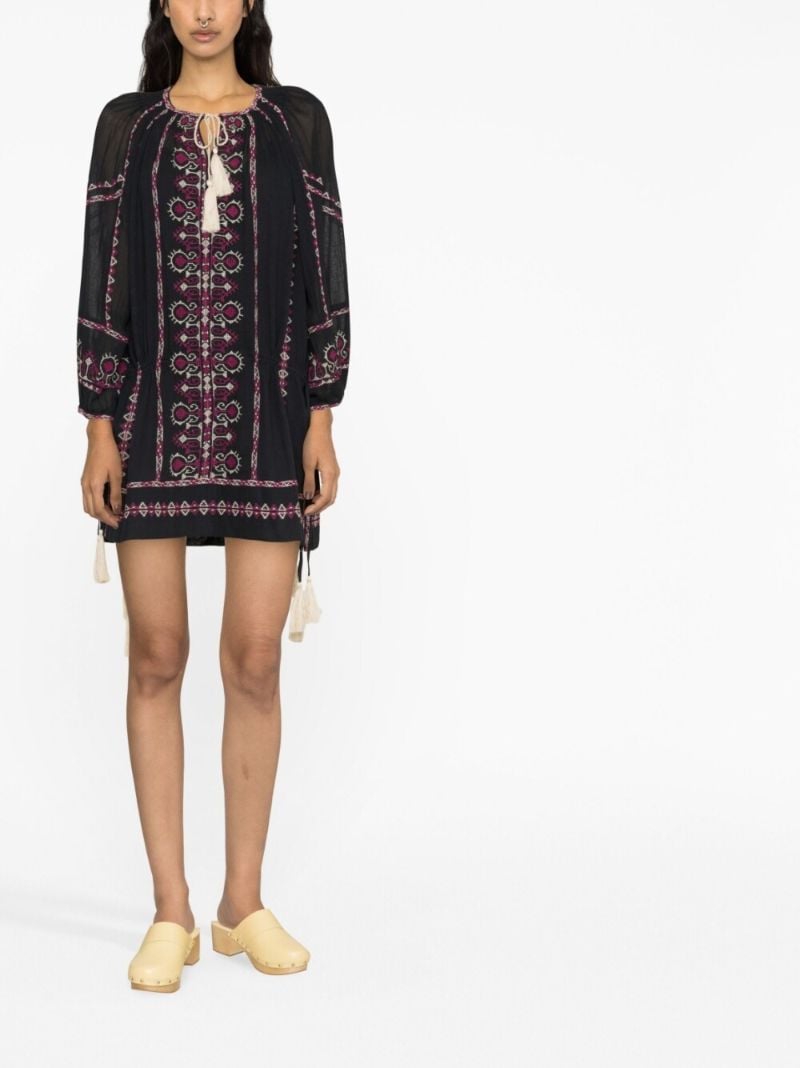Black Paisley Embroidered Cotton Mini Dress