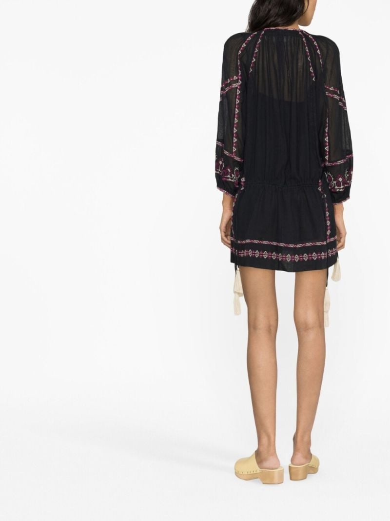Black Paisley Embroidered Cotton Mini Dress