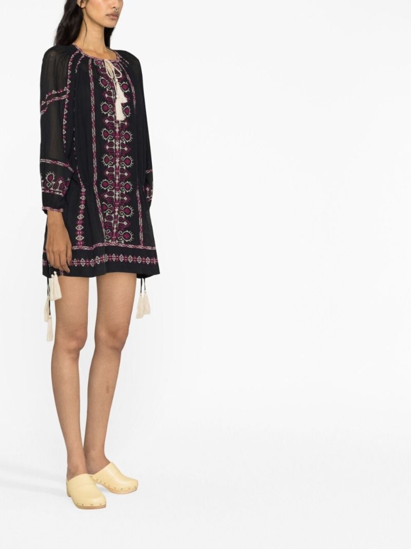 Black Paisley Embroidered Cotton Mini Dress