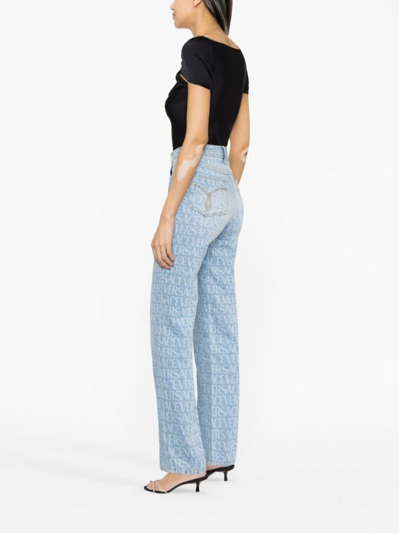 Blue Allover High-rise Wide-leg Jeans