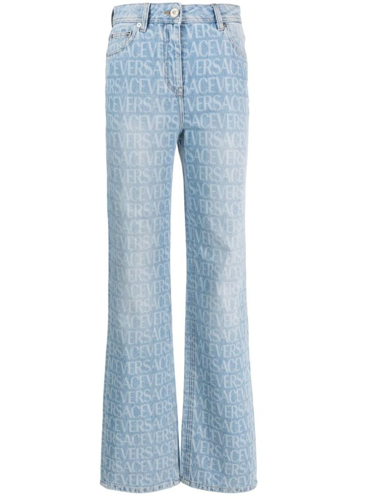 Blue Allover High-rise Wide-leg Jeans