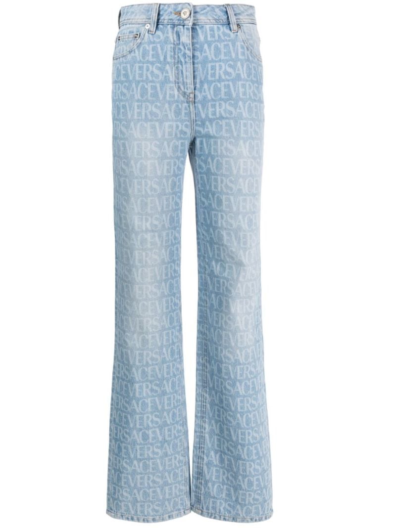 Blue Allover High-rise Wide-leg Jeans