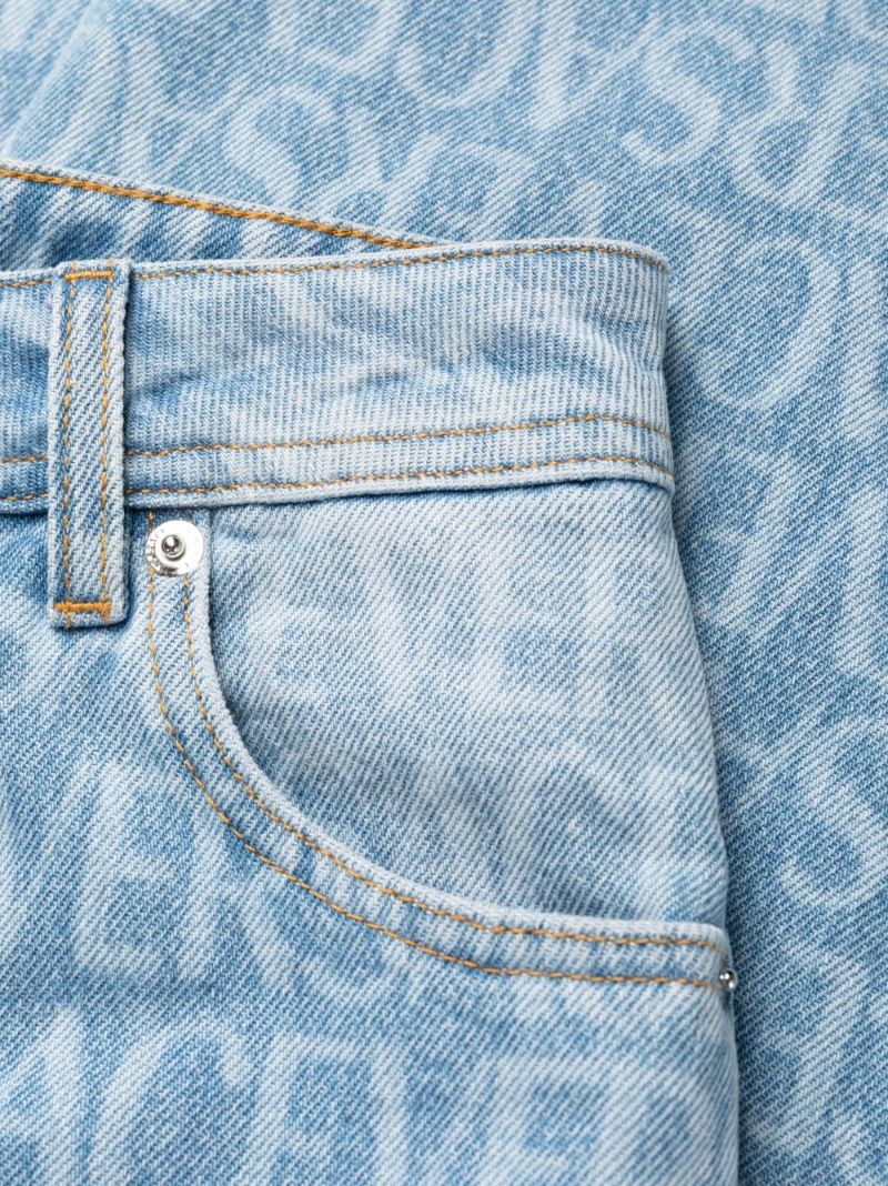 Blue Allover High-rise Wide-leg Jeans