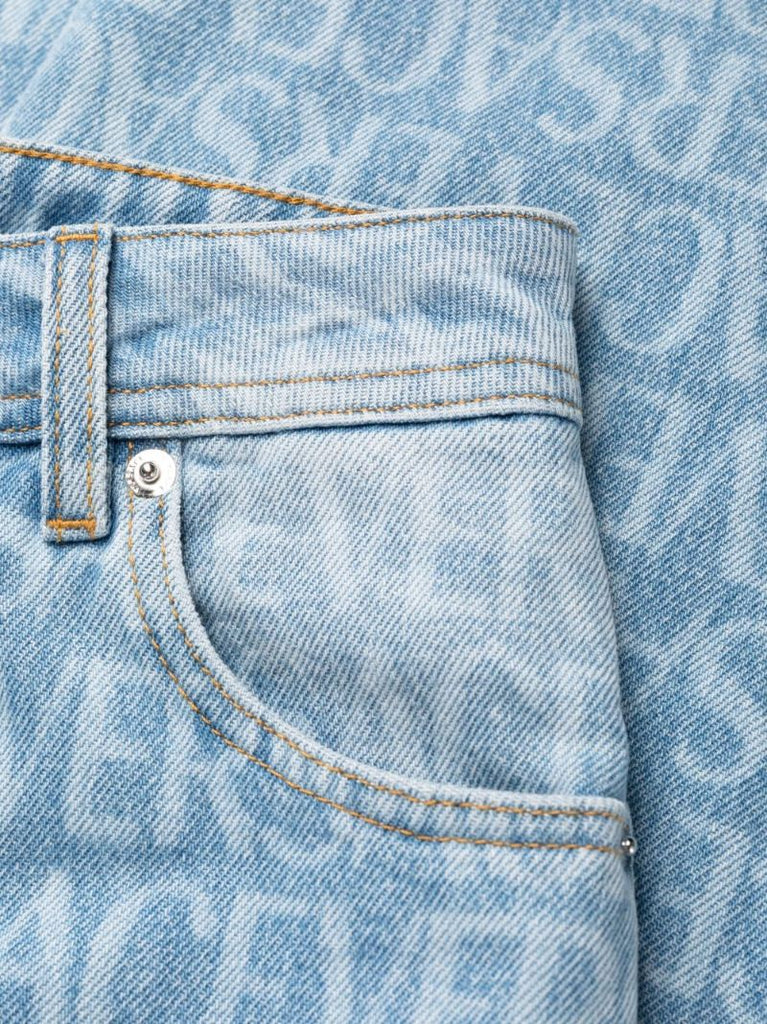 Blue Allover High-rise Wide-leg Jeans